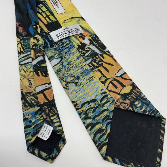 Vintage 1994 Ralph Marlin Men Novelty Art Tie Van Gogh Sidewalk Cafe at Night - Picture 3 of 6